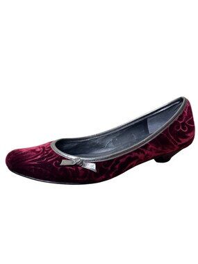 Nine West Flavio Velvet Kitten Heels Womens 8M Burgundy Red Bow Leather Textile